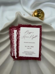 Kına <b class=red>Davetiye</b>si  Bordu <b class=red>Dantelli</b> - ELS-0006